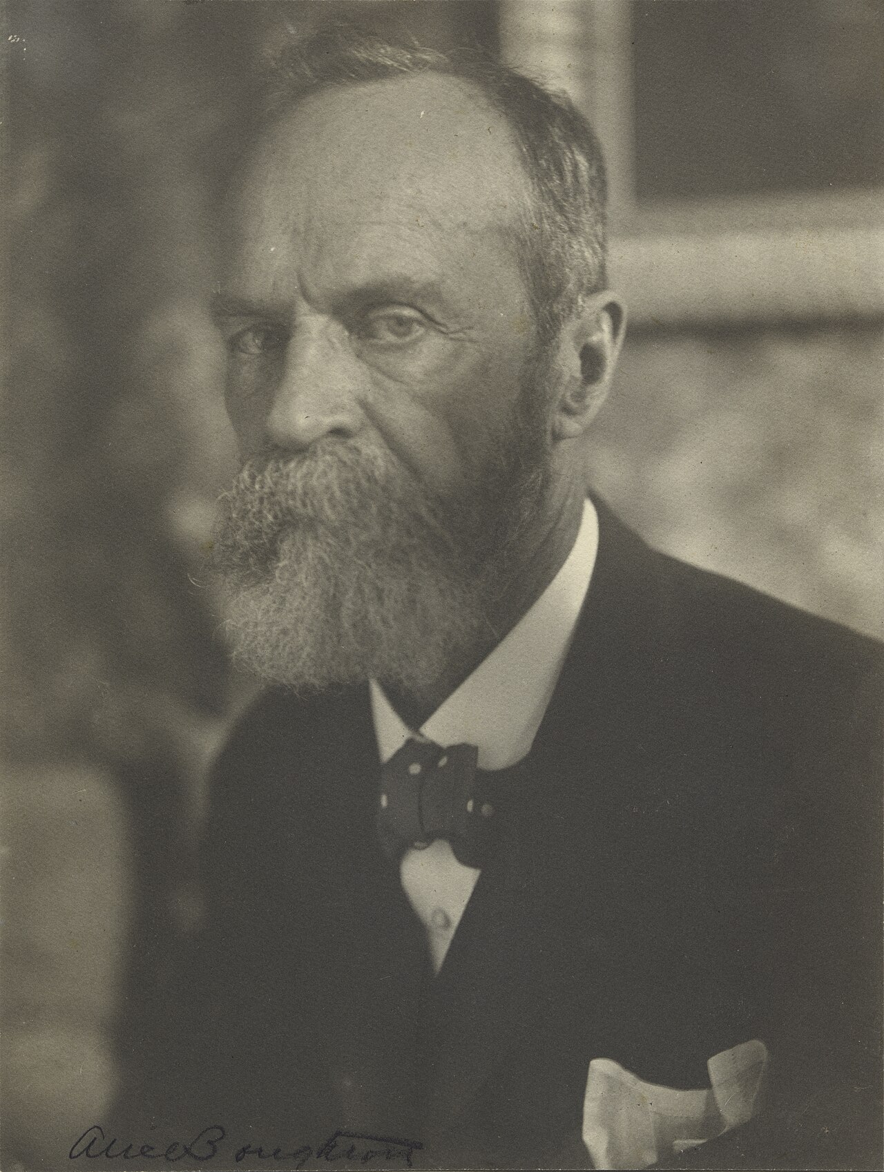 Platinum-print portrait of an older William James with a white beard.