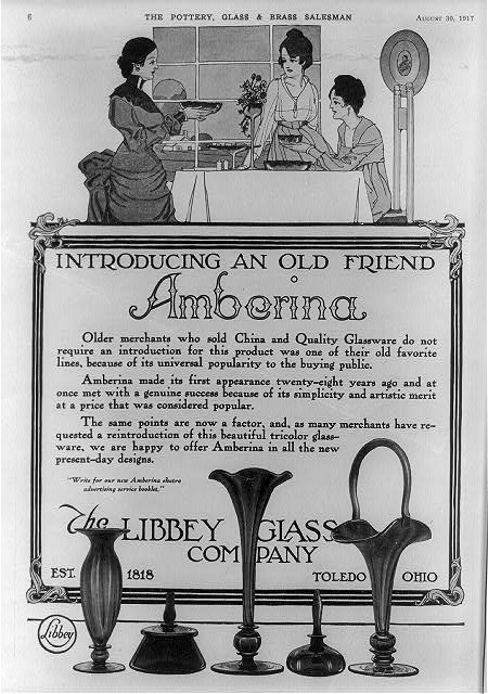 Early twentieth-century magazine advertisement for Libbey glassware with an illustration of cut glass.